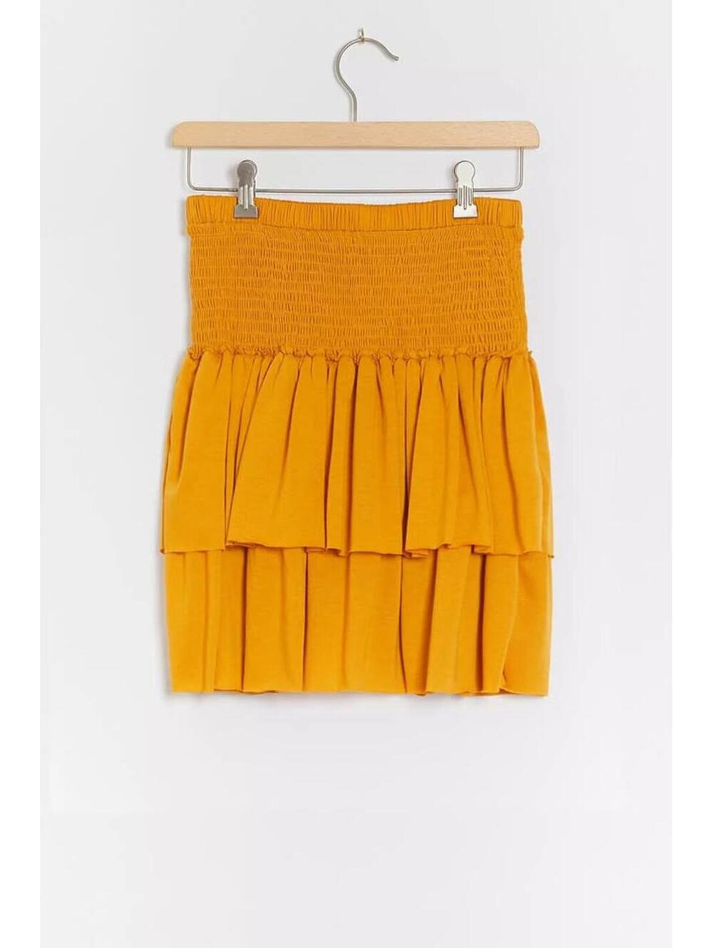 Anthropologie Sat-S Bailee Smocked Ruffle Mustard Yellow Skirt / Top Size M